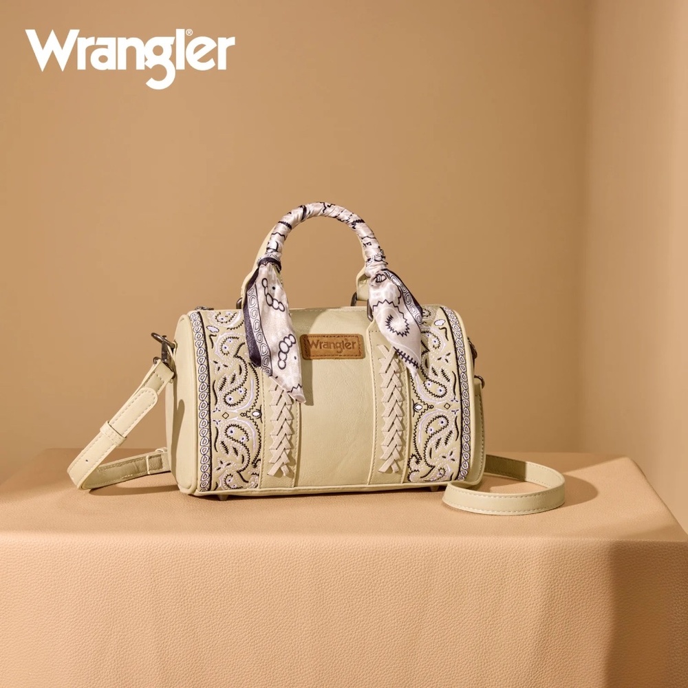 Wrangler Bandana Paisley Print Barrel Crossbody - Tan
